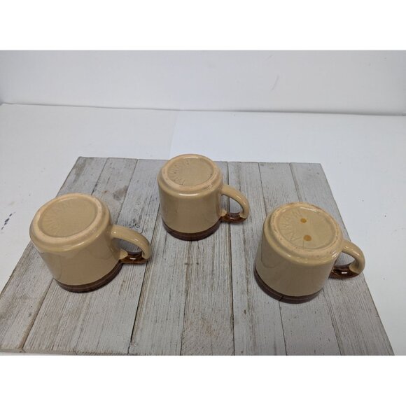 Vintage Mid Century Modern 2-Tone Drip Glaze Pottery Coffee Mugs Set of 3 - Picture 7 of 8